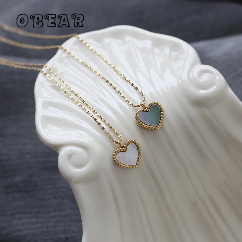 French Grey White Shell Heart Gypsophila Chain Necklace Clavicle Chain for Women Stainless Steel 18k Gold Plated Jewelry