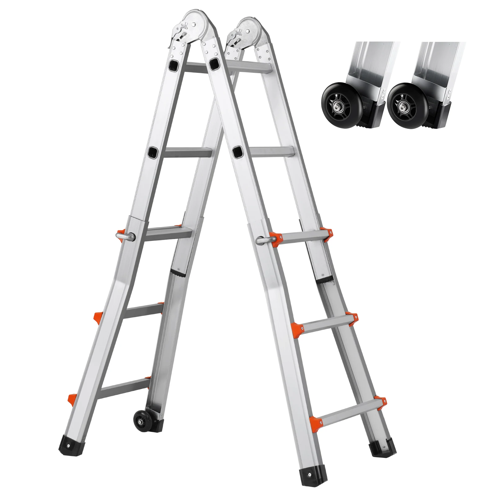SucceBuy Telescoping Ladder A Frame Compact Aluminum Extension Ladder Multi-Function Portable Collapsible RV Ladder for Homework