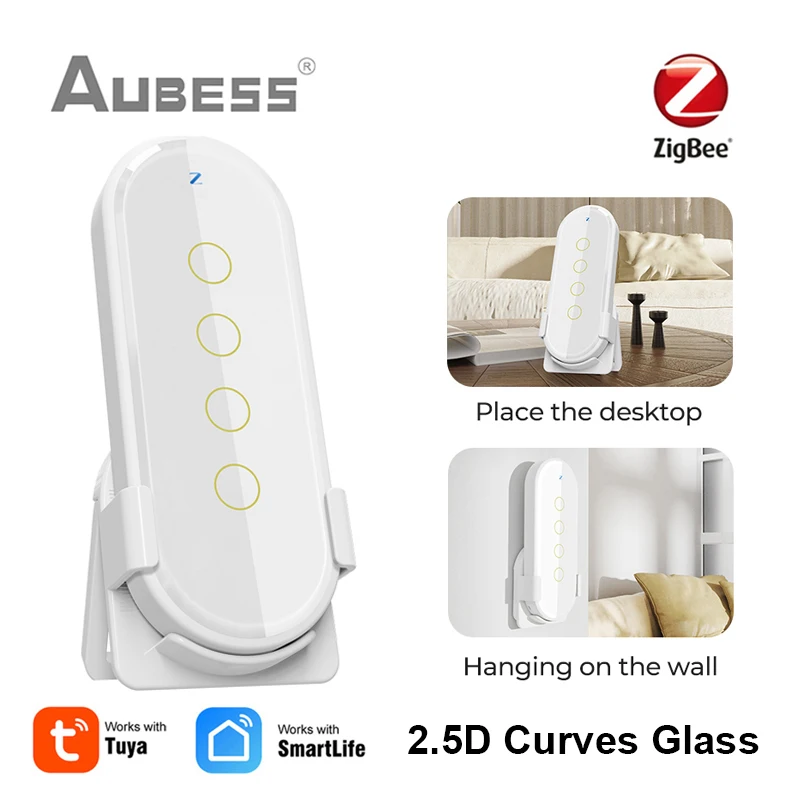 Tuya ZigBee Smart Scene Remote Control Smart Home 2.5D Tempered Glass Smart Scene Switch Touch Remote Control Via ZigBee Gateway