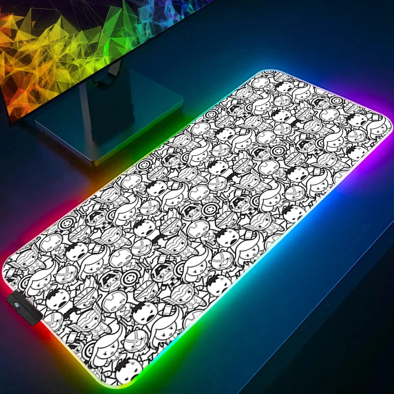 LED Gaming Muismat Iron Man Grote Rand Wit XXL Computer RGB Muismat Bureaumat PC Tapijt Toetsenbord Gamer Accessoires Backlight