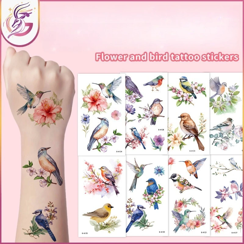 

Floral Bird Tattoo Stickers 10Pcs Waterproof Delicate Designs for Kids Arms Non-Toxic Easy Peel Off Fresh Garden Theme Party