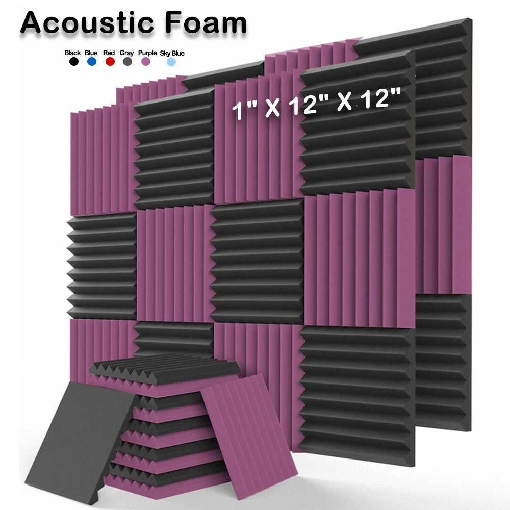 

12/24Pcs 1" X 12" X 12" Studio Acoustic Foam Panel Soundproof Sponge Pad High Density Absorption Treatment Panel KTV Room Cinema