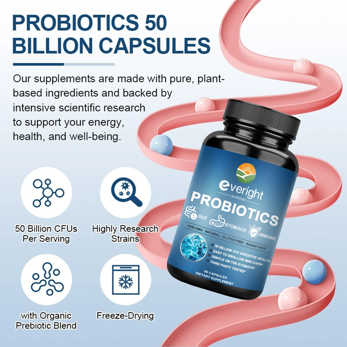 Probiotics Daily Probiotic Supplement 50 Billion CFU for Supports Digestive Health, Women's Health, Gut Health, Gas Bloating