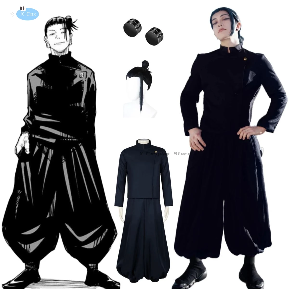 

Jujutsu Kaisen Geto Suguru Cosplay Anime Costume Black School Uniform Wig Suit Halloween Men Costumes Clothes Sticker Free Gift