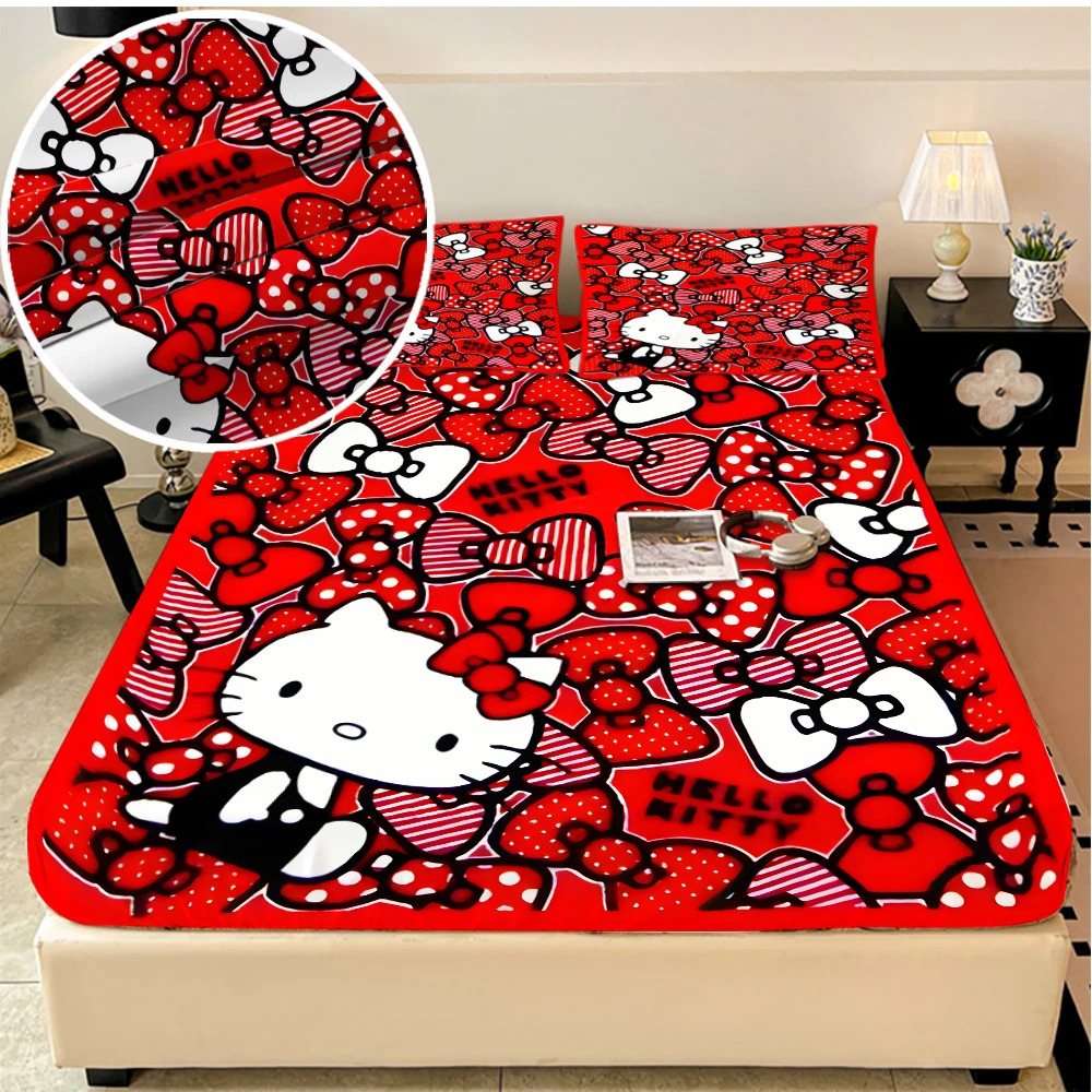 

Эластичные простыни Sanrio Hello Kitty, двуспальные простыни, мягкие и теплые бархатные простыни, наматрасники, защитные простыни