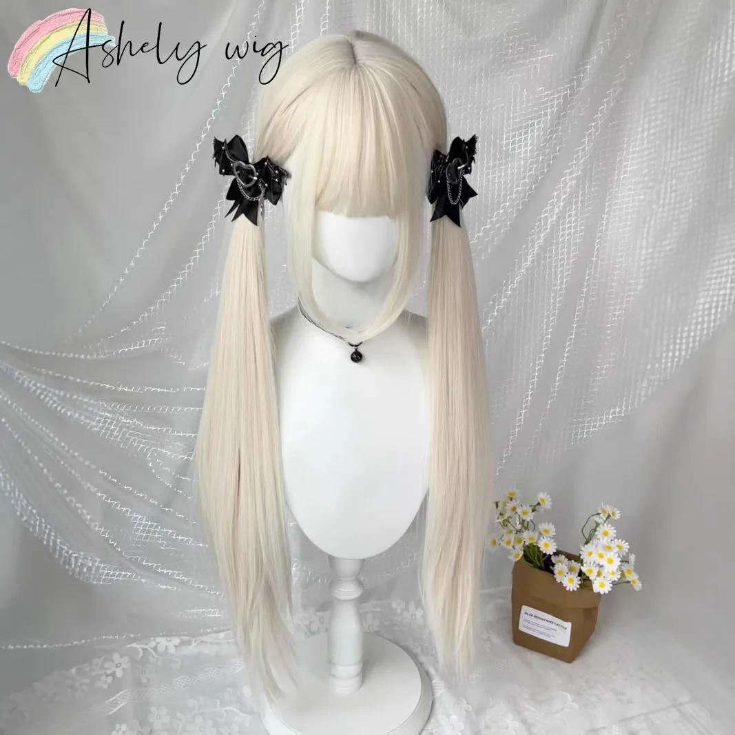 Milky White Wig with Sideburns 85cm Long Wavy Hair Lolita Cute Synthetic Wigs High Temperature Fibers Natural Wigs for Cosplay