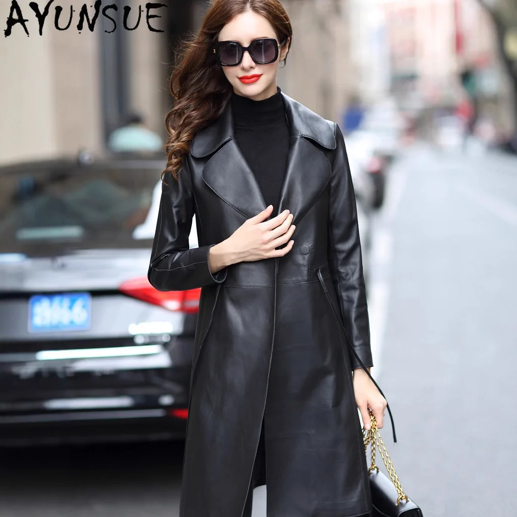 AYUNSUE Real Leather Jacket Woman Clothing Trendy Natural Sheepskin Trench Coat Women Mid-length Slim Fit 2026 Casaco Feminino