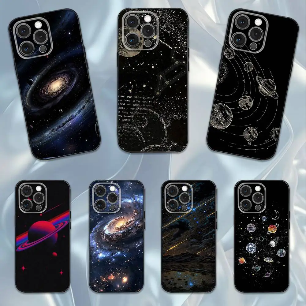 

Sky Space Planet Moon Stars Phone Case For iPhone 16e,16,15,14,13,12,11,Pro,X,XS,Max,XR,Plus,Mini Soft Black Cover