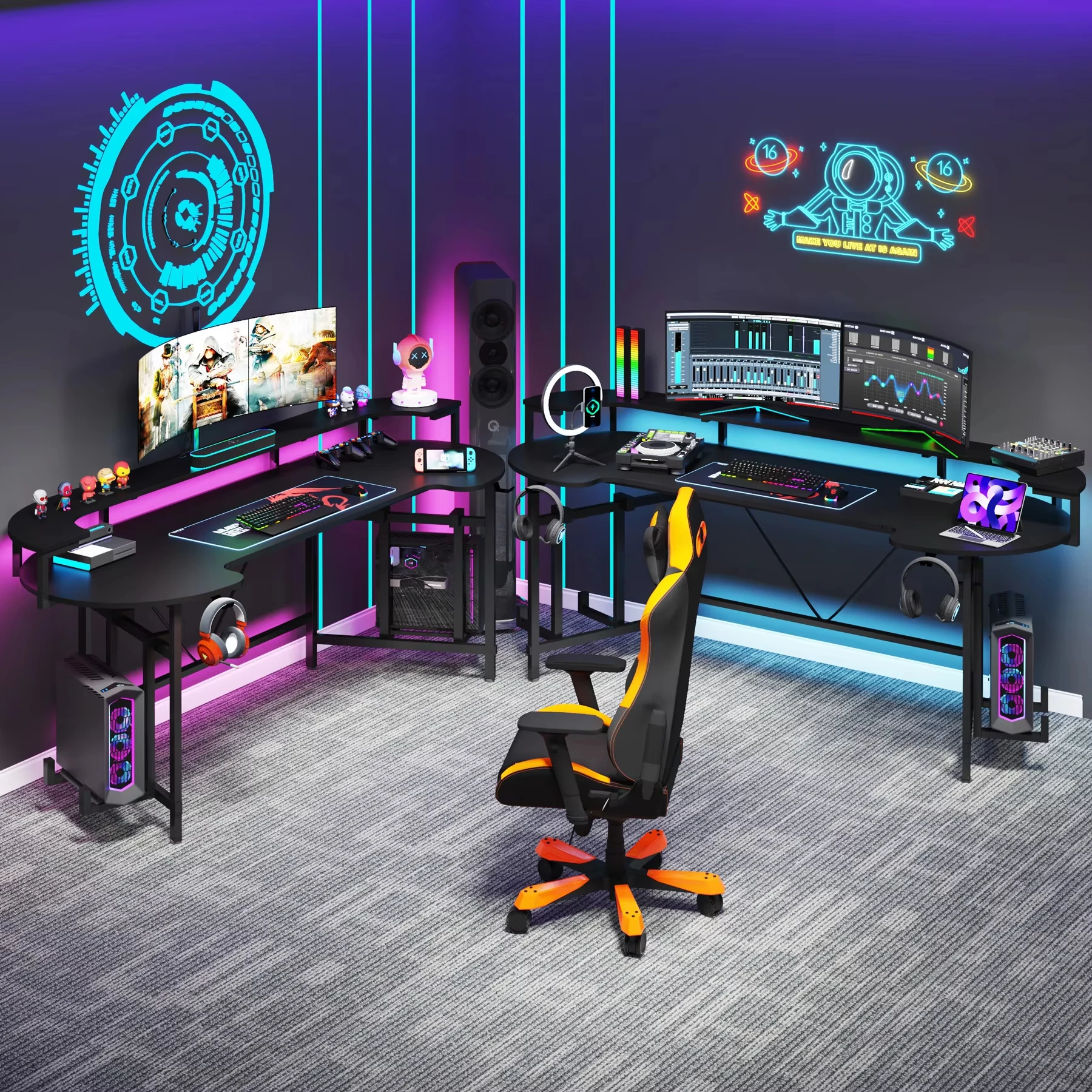 New Design Hot Selling Computer Desk Computer PC Workstation Gaming Desk Table With LED Strips