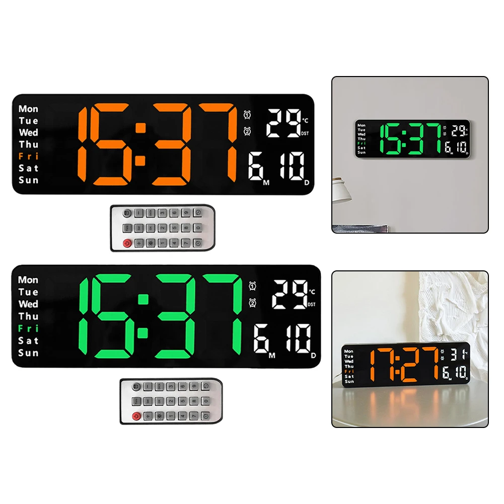 

Sleek Large Display Digital Wall/Desk Clock Providing Essential Information Time Temperature & Day Synchronization