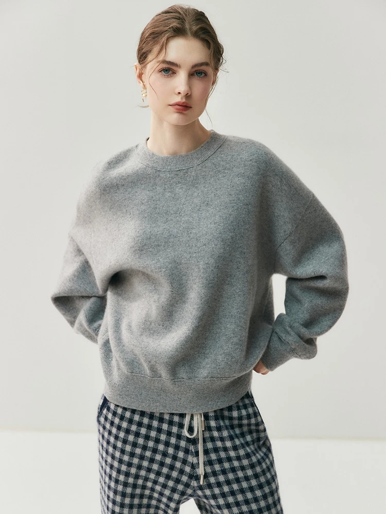 Stile sportivo di lusso 100% maglione di cashmere Felpa da donna Autunno Inverno caldo con cappuccio Pullover O-Collo lavorato a maglia Allentato Casual Top