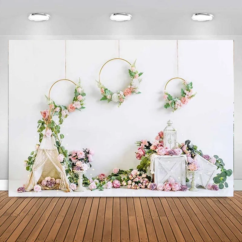 

Valentine's Day Backdrop Valentines Day Spring Photo Photography Background with Flower garland Backdrops Banner Decoration