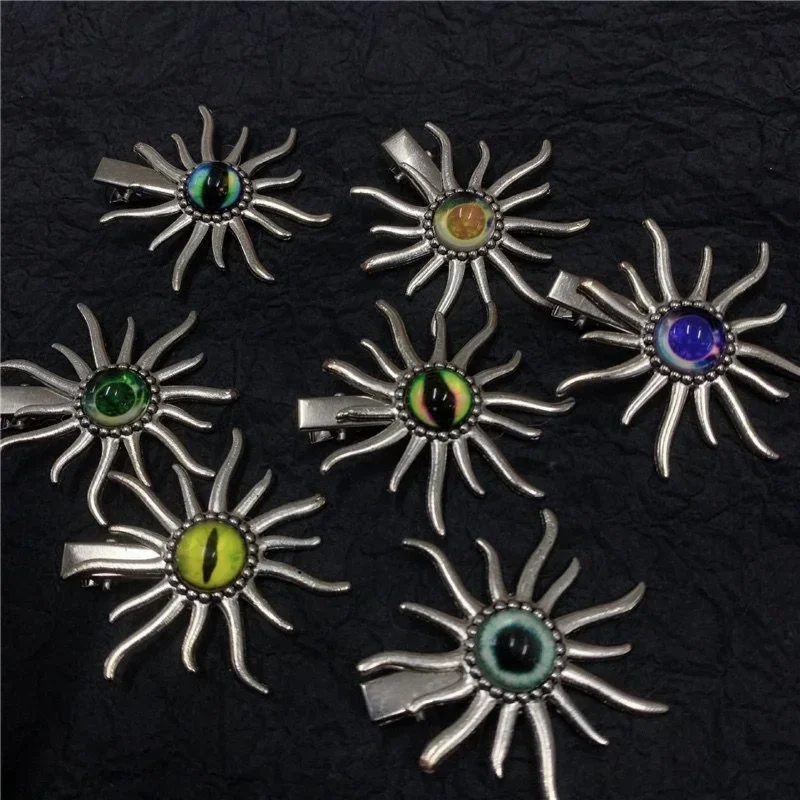 New Metal Colored Sun Evil Eyes Hair Clips Vintage Cool Fashion Y2k Hairpin Gothic Punk Hair Accessories for Girls Headdress