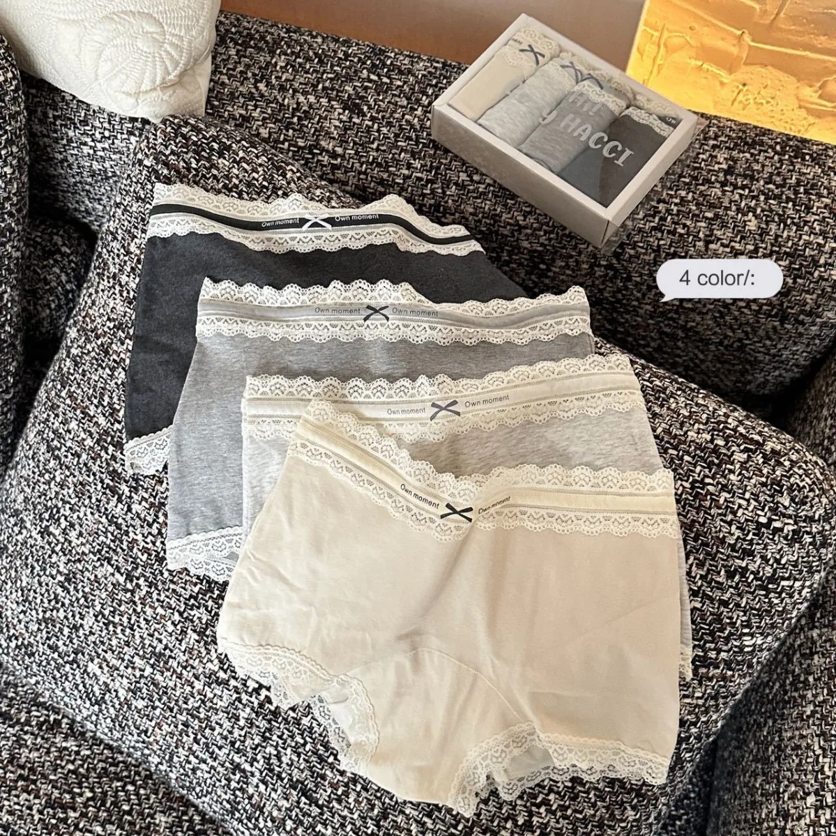 4Pc/Box Girls Cotton Lace Boxer Panties Mid Waist Sexy Women's Sports Safety Pants Female Underwear Soft Comfortable Breathable