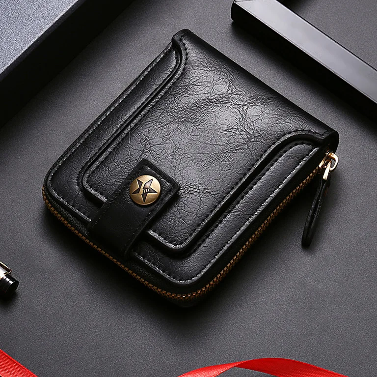 Men's Vintage Luxury Brand Design Short Wallet Premium PU Leather Small Purse Classic Fashion Wallet with Convenient Coin Pocket