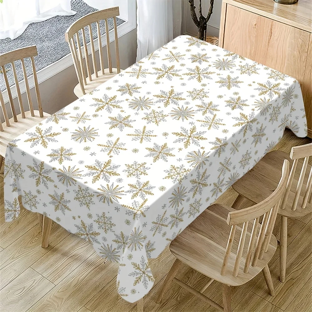 Christmas Golden Snowflake Rectangle Tablecloth for Table Decor Reusable Winter Kitchen Dining Tablecloth Christmas Decorations