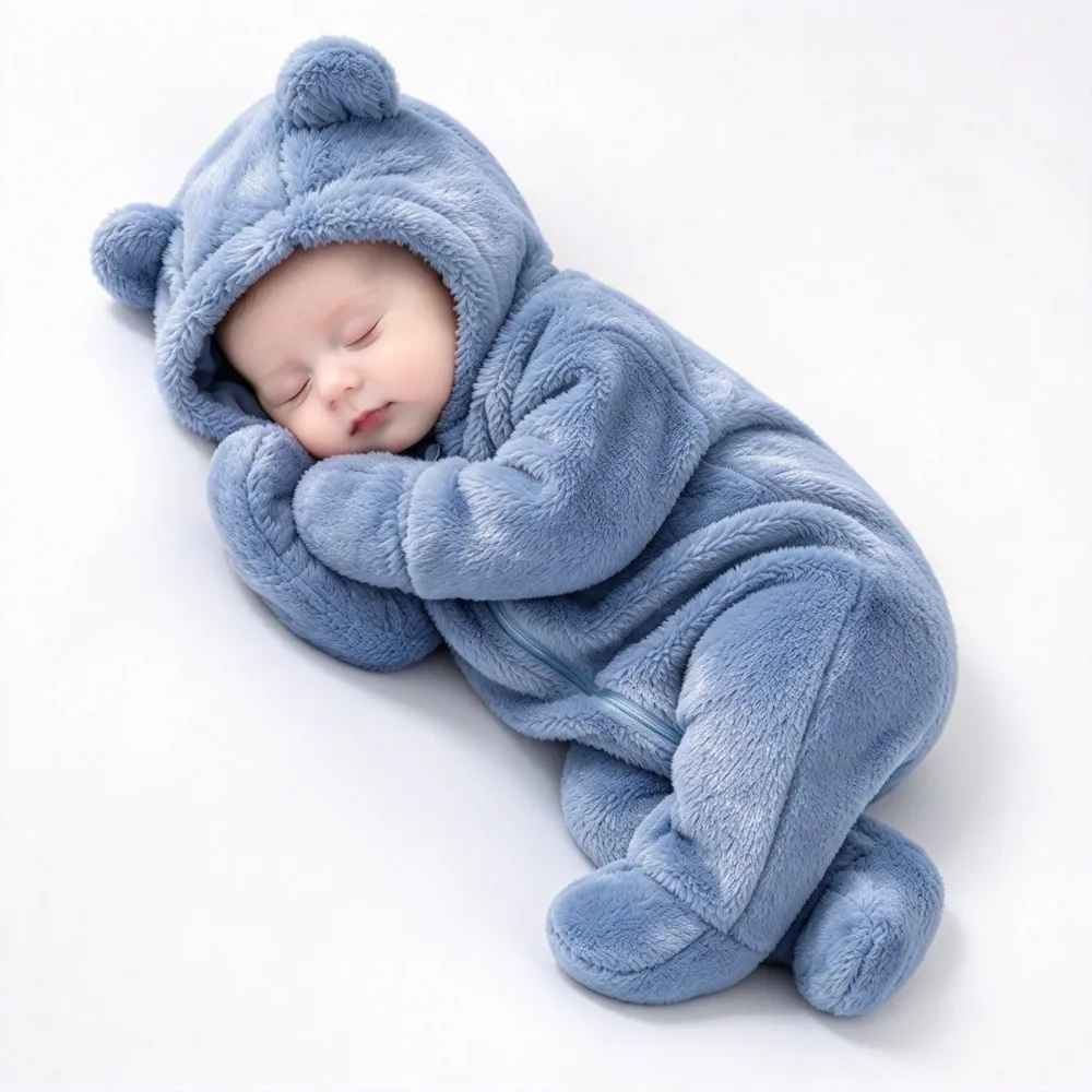 Newborn Baby Rompers Autumn Winter Warm Fleece Baby Boys Costume Baby Girls Clothing Animal Baby Pajamas Hooded Jumpsuits 0-1Y