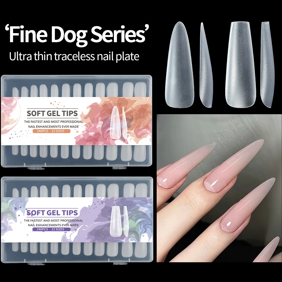 240 Uds cortaúñas de Gel suave mate cobertura completa prensa en cortaúñas Stiletto ataúd uñas DIY extensión cápsula de uñas