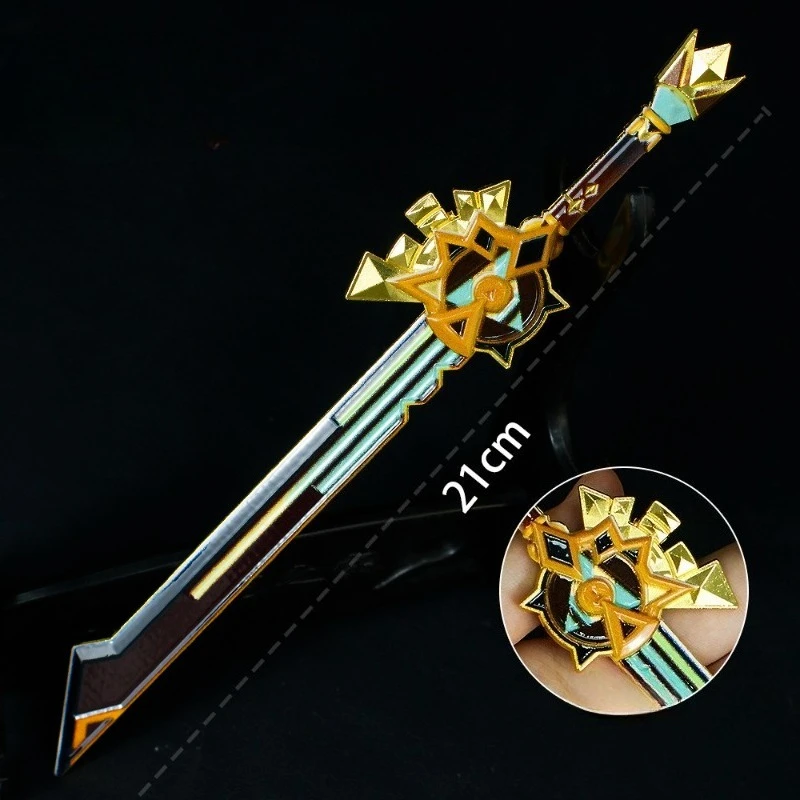 Genshin-periféricos de juego de impacto, 21cm/8,27 pulgadas, Rock Peak Patrol Song, arma de Metal, modelo de aleación, adorno COS, colección de juguetes sin cortar para niño