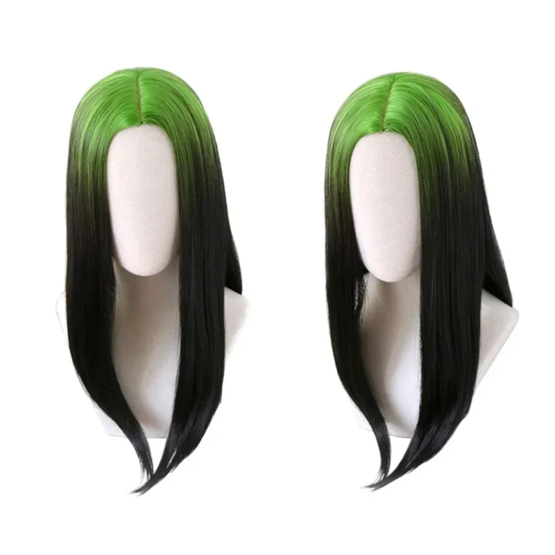 Coslan 50cm Anime Bad Guy Billie Long Green Black Ombre Straight Wig Synthetic Hair American Cosplay Singer Party Wigs Wig Ca