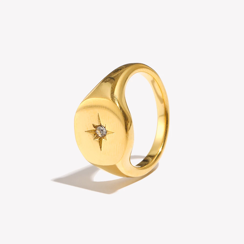 E.B.belle Aspect North Star Seal Ring Silver Color Waterproof 316L Stainless Steel Jewelry 18K Gold Plated Accessories