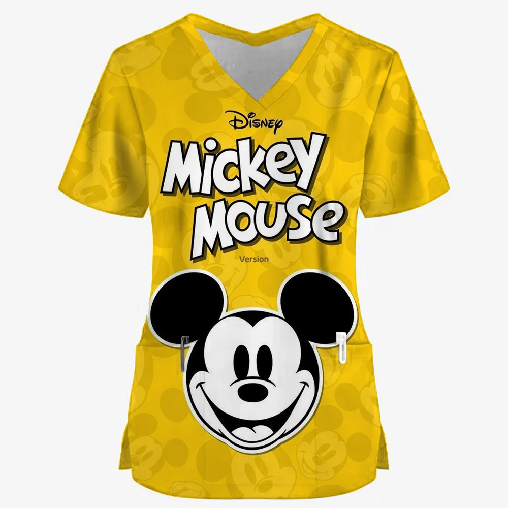 Женская блузка с коротким рукавом, V-образным вырезом и принтом Микки Мауса