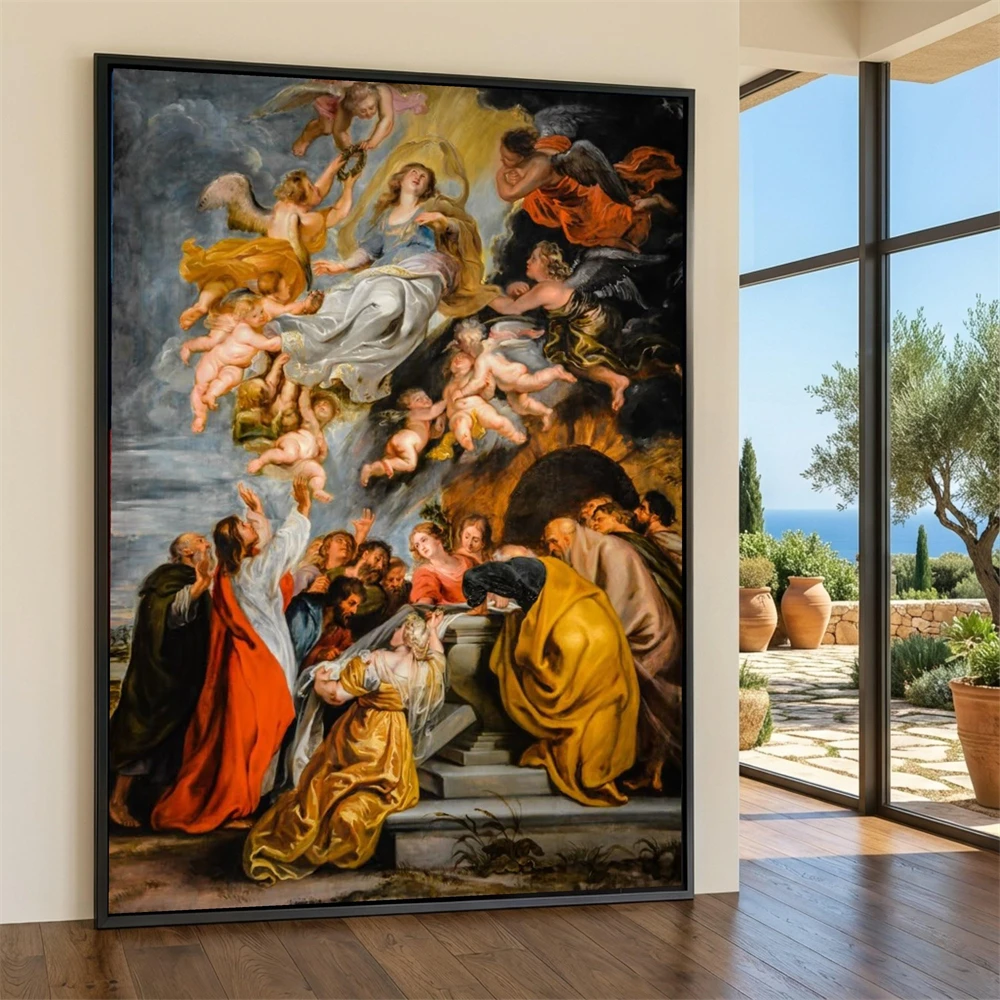 Baroque Angelic Battle Scene Canvas Painting Peter Paul Rubens Wall Art Prints Mythological Canvas Painting Dramatic Religious