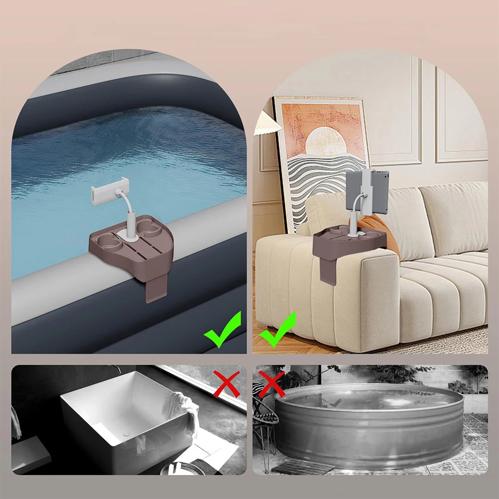 

3 in 1 Nonslip Spa Drink Tray Side Table with Cup and Phone Holder Clip-on Pool Beverage Drink Tray for Outdoor Inflatable Pool