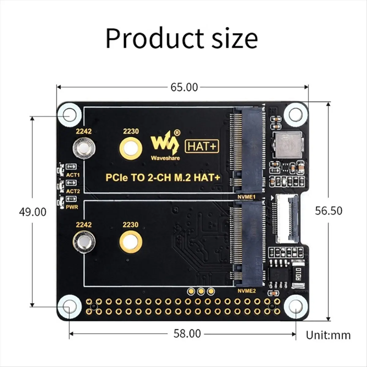 T35C  Adapter Board PCIe to 2-CH M.2 HAT+ On-Board Indicators Power Monitor Chip EEPROM for 5