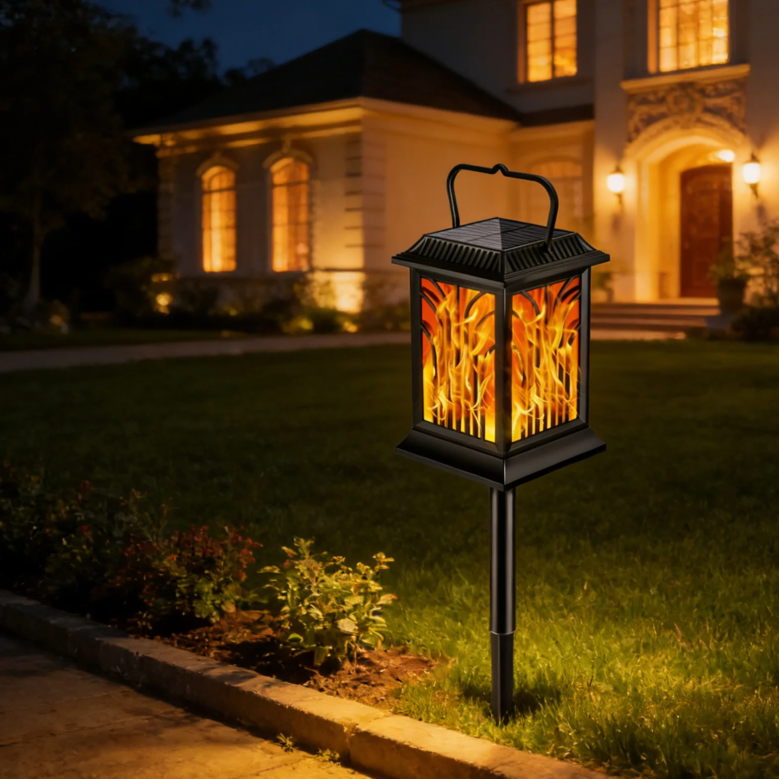 Outdoor Lighting And Landscape - LED-Solarflammen-Vertikalstreifen-Palastlampe, quadratische Stigma-Lampe, Hof- und Garten-Hängelampe,