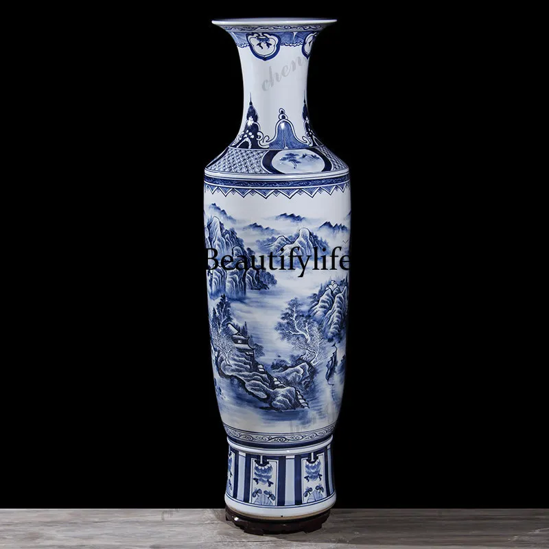 Blue and white ceramic hand-painted floor-to-ceiling vase has a long history, home living room fashion hotel decoration ornament