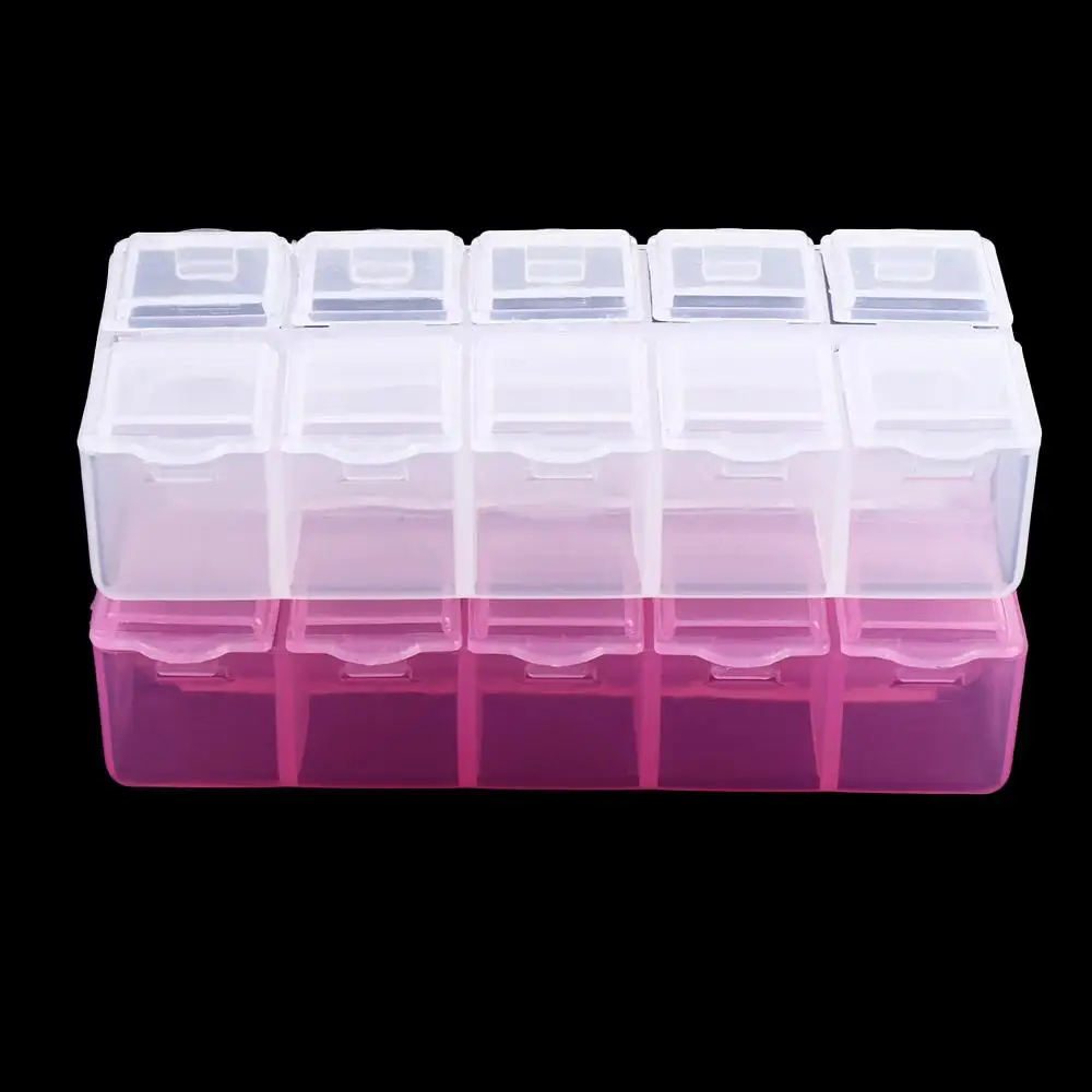 Fishing Tackles Transparent Bead Organizer Plastic Pink 10 Grid Square Box Rectangle Storage Boxes Storage