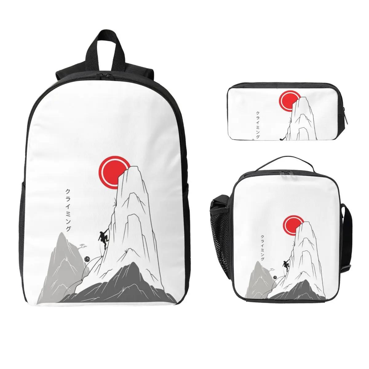 

Climbing Towards The Sun Japanese Art Backpack Student Boys Girls BookBag School Bag 3ps Insulated Lunch Bag Pencil Case