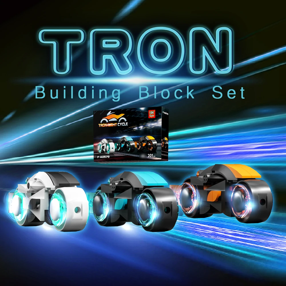 Klocki motocyklowe Moc Tron klasyczny identyfikator DIY Model światła cykl klocki zestawy dla dzieci prezent dla dorosłych filmów zabawkowych motocykl miejski