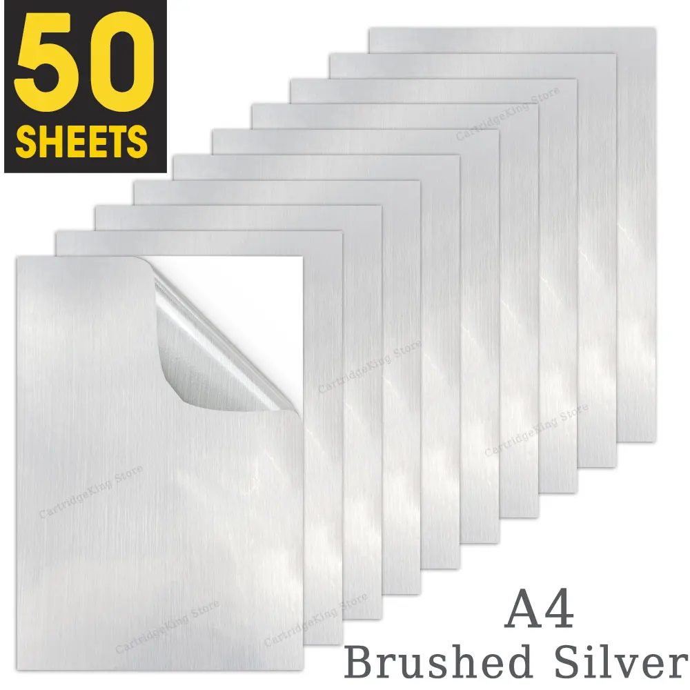 

50 Sheets Brushed Silver Paper Printable Vinyl Sticker Paper Waterproof Self Adhesive Printer Paper for Inkjet Printer DIY Label