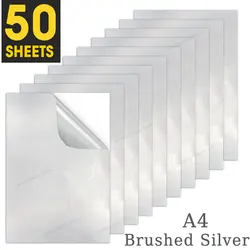 50 Sheets Brushed Silver Paper Printable Vinyl Sticker Paper Waterproof Self Adhesive Printer Paper for Inkjet Printer DIY Label