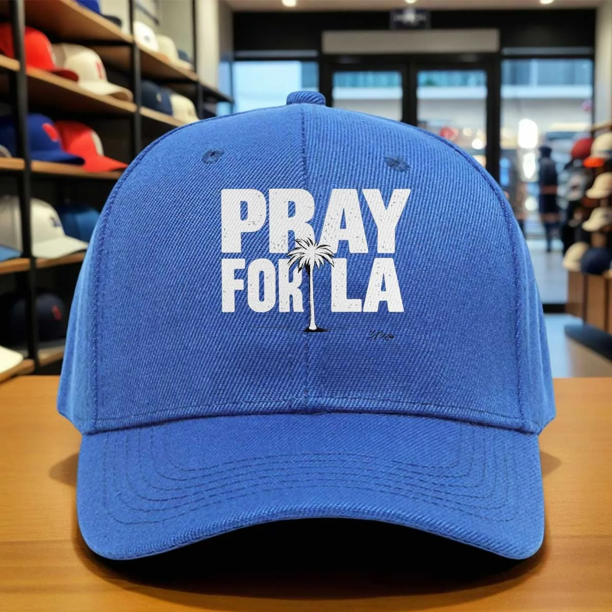 Pray for LA Baseball Cap, Black & White Graphic Print, Casual Fashion Adjustable Hat with Palm Tree Design