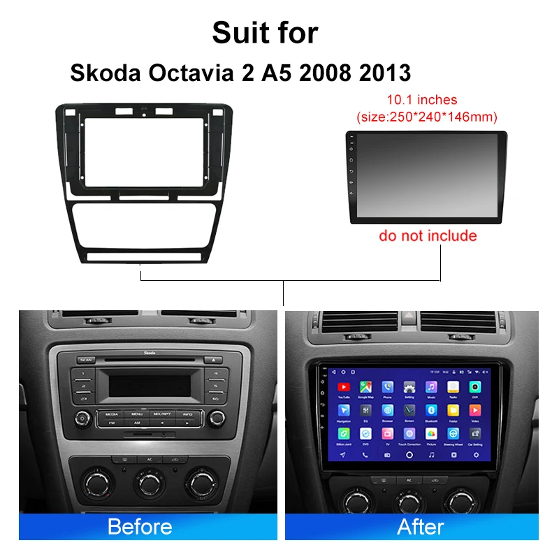 KENVOX Car Android Radio Frame For Skoda Octavia 2 A5 2008 2013 10 inch 2DIN Fascia Stereo Panel Harness Wire Canbus Box Cord - view 2