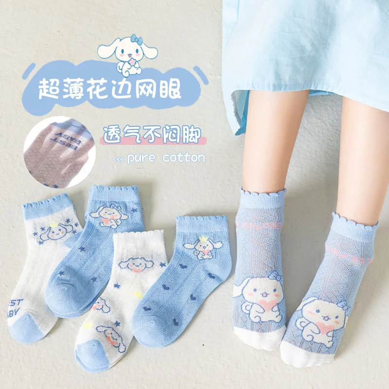 

5Pcs Summer Kids Socks Sanrio Kids Socks Cinnamoroll My Melody Kuromi Anime Spring Cotton Soft Breathable Sport Sock Girl Gifts