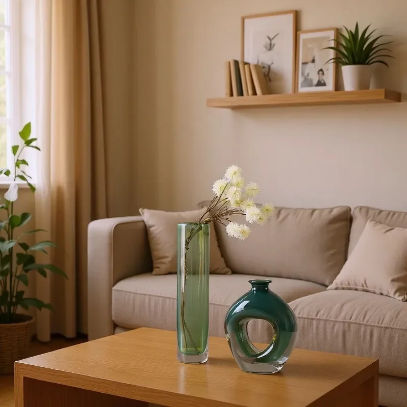 Modern Luxury Clear Glass Vase Thick Hollow Design For Living Room TV Cabinet Desktop Flower Arrangement Home Decor Ornament
