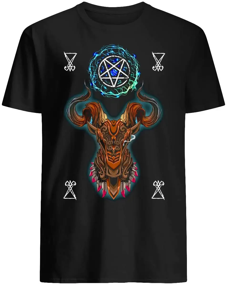 Satanic Pentacle Magic Symbol Goat Head T-Shirt. Premium Cotton Short Sleeve O-Neck Mens T Shirt New S-3XL