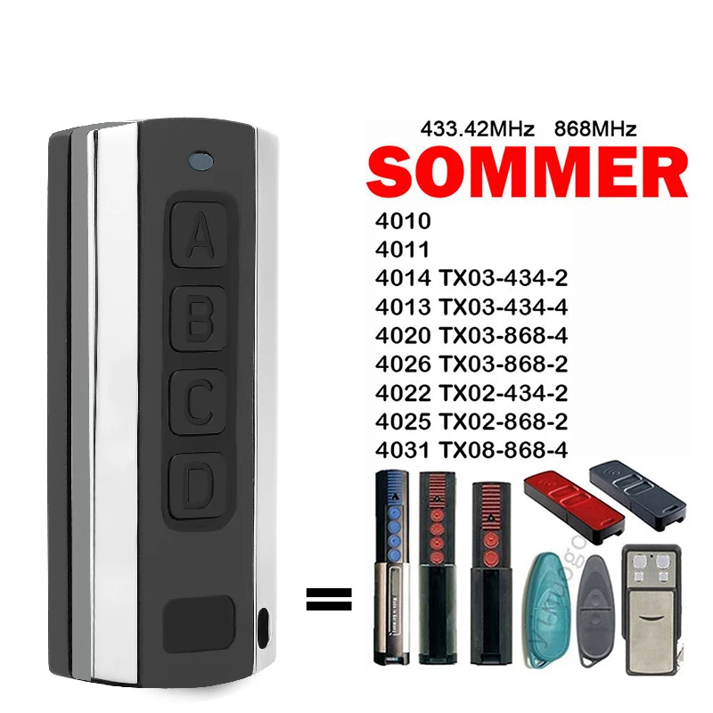 

For SOMMER 4010 4011 4013 4014 4020 4026 4022 4025 4031 TX03 TX02 434-2 434-4 868-2 868-4 Garage Remote Control 433.42MHz 868MHz