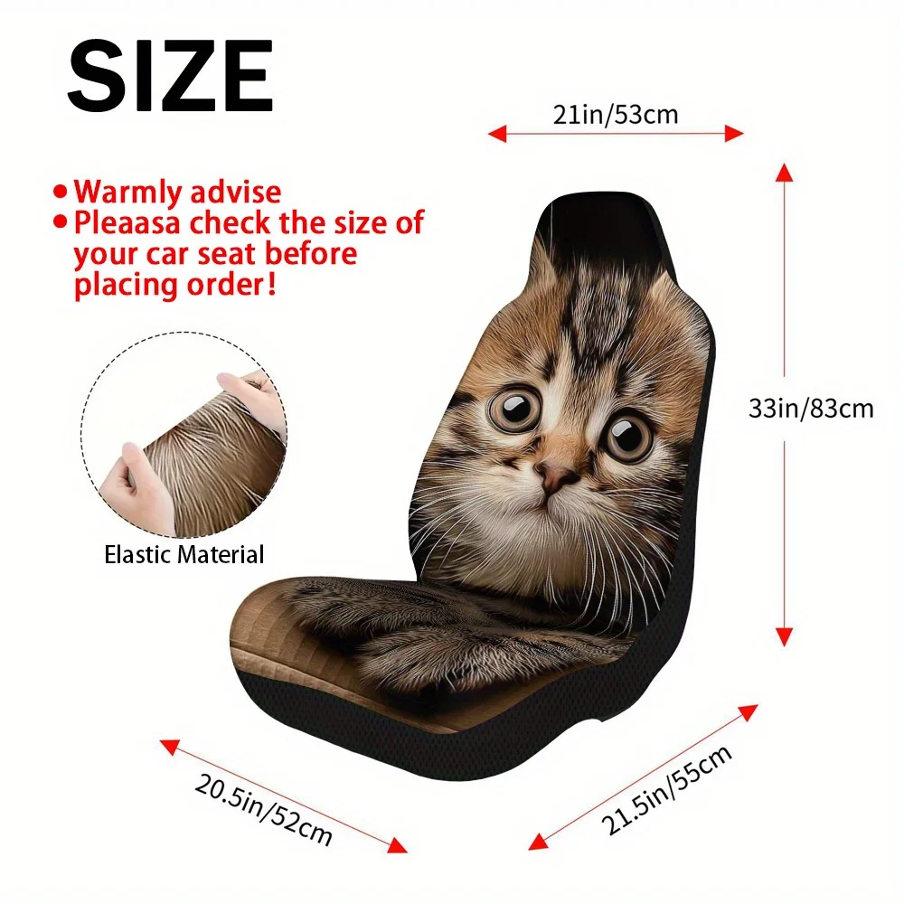 2pcs Cute Kitten In A Box Design Car Seat Cover Set – High-Quality, Trendy Car Seat Protectors, Advanced Comfort, Durable Desig