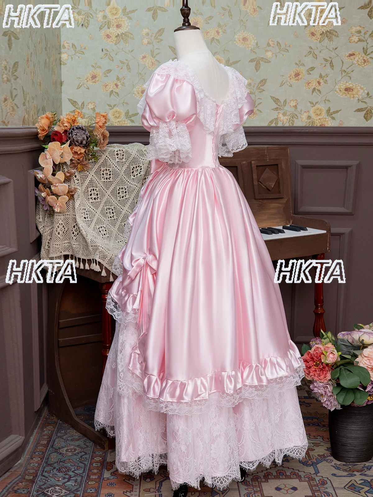 스위트 버블 보우 반팔 하이웨이스트 레이스 보우 웨딩드레스 신부 고급 롱 생일 연회 공주 드레스 여성용