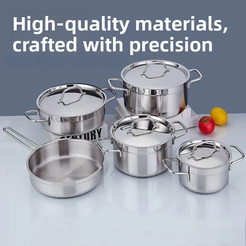 Stainless Steel Thickened Five-layer Bottom-covered Set Soup Pot 9-piece Set Multifunctional Five-layer Bottom-covered