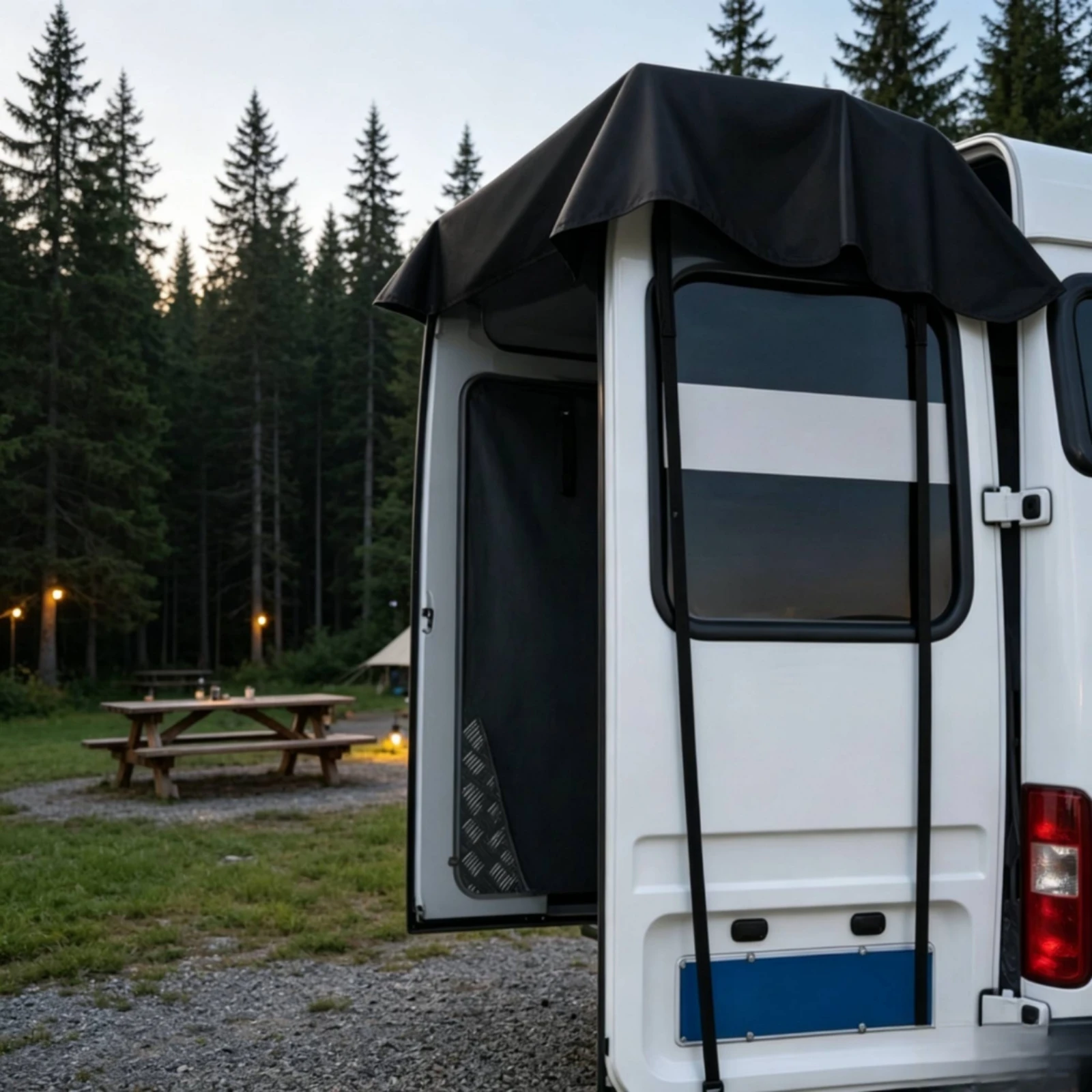 Rear Barn Door Awning Cover Waterproof Barn Door Awning with Straps Heavy-Duty Sturdy for Campers, Camping, Road Trips view 5