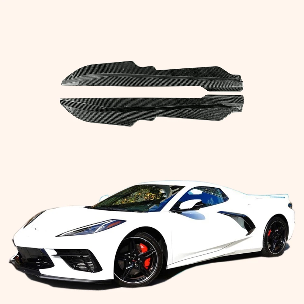 For Corvette C8 20-24 Carbon KZ Style Side Skirts Add on Spat Pair