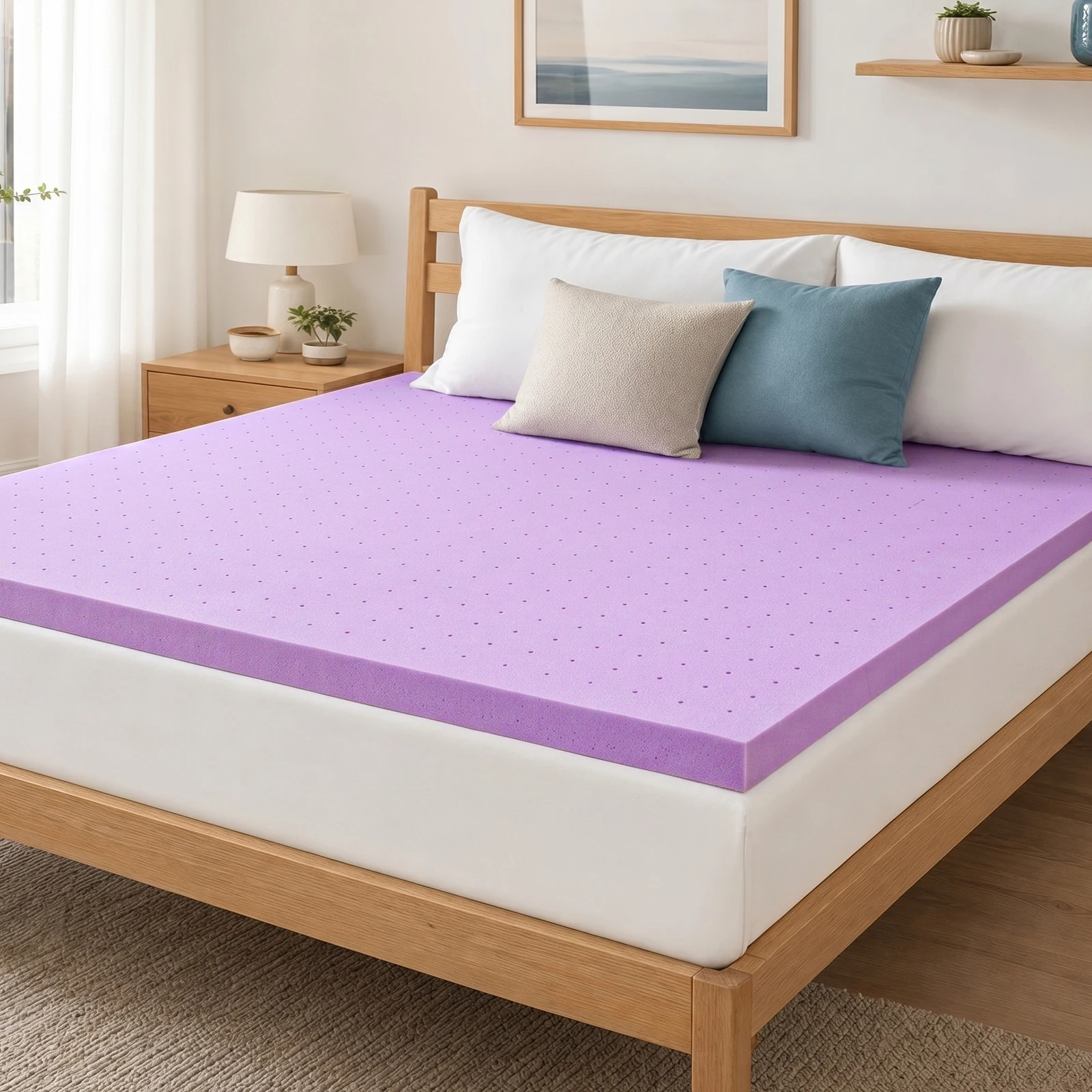 JHK 3 Inch Cooling Memory Foam Mattress Topper CertiPUR-US Certified Purple Gel Ventilated Soft Pressure Relief Mattress Pad Breathable Bed Topper for Bedroom and Sleeper Sofa