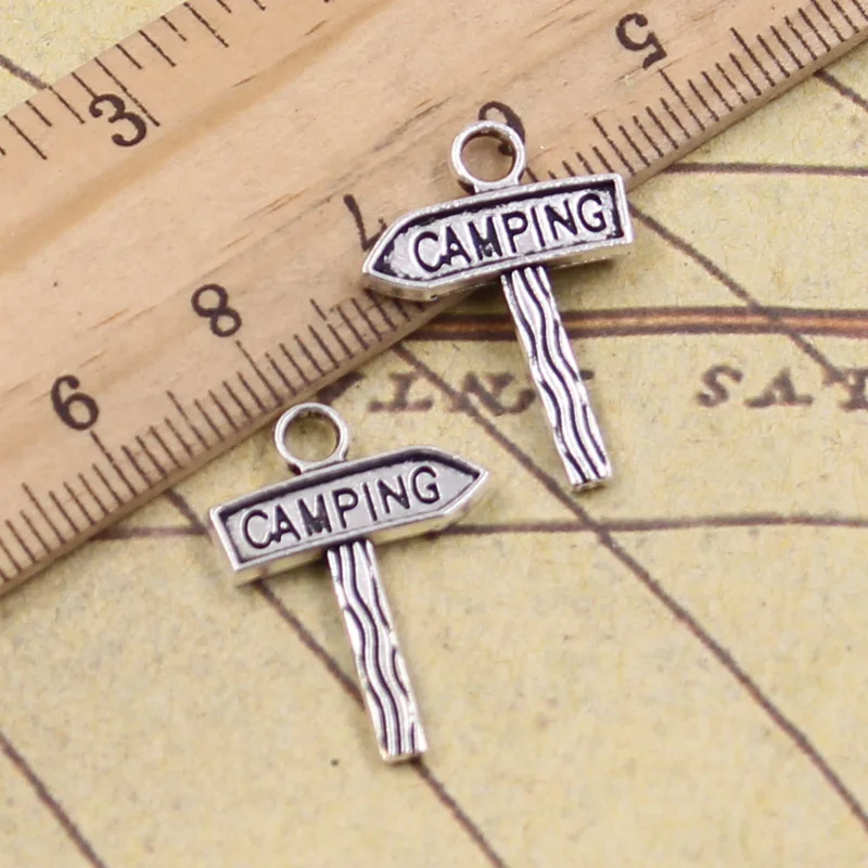 40pcs Charms Signpost Camping 22x18mm Tibetan Silver Color Jewelry Antique Pendants DIY Craft Handmade Making