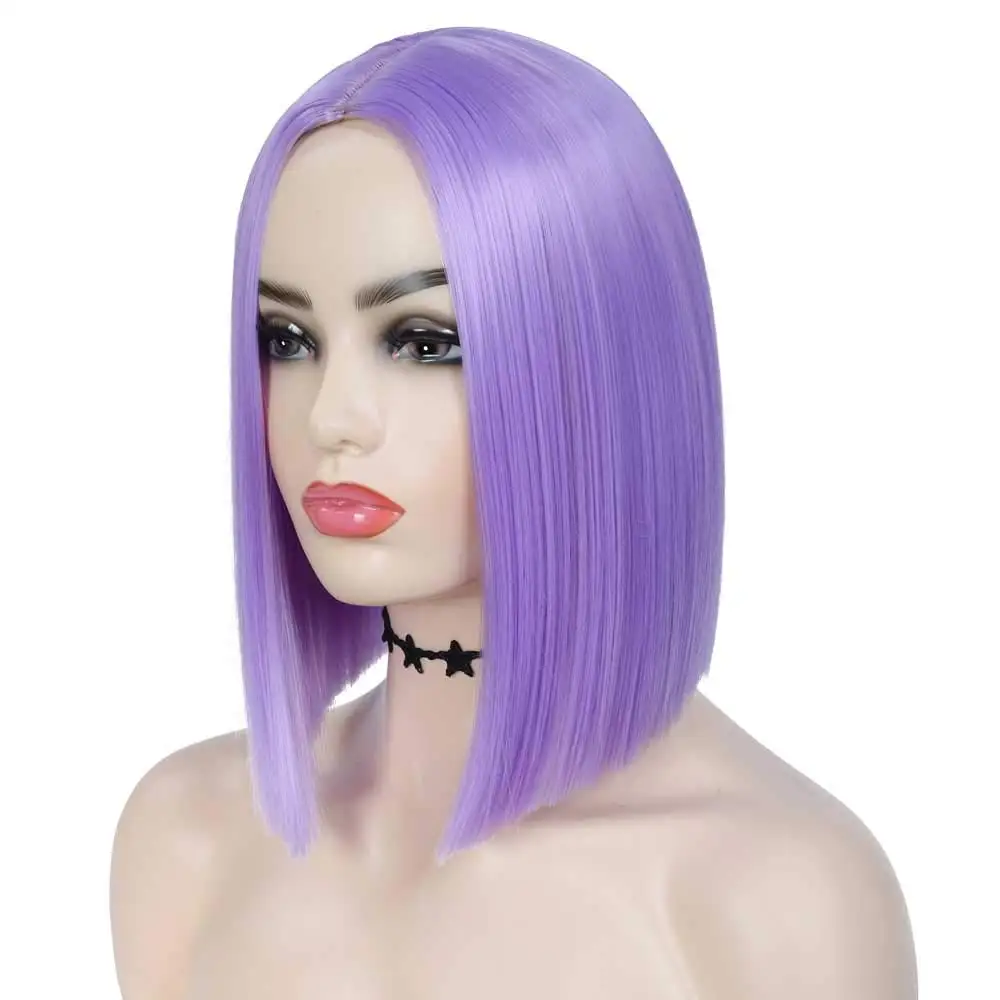 Similler Short Straight Synthetic Bob Wigs for Women Short Hair Middle Parting Heat Resistant Wig for Cosplay Daily Party Use